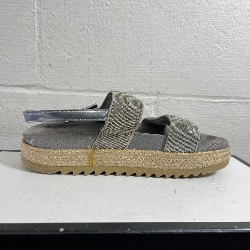 Brunello Cucinelli Metallic Silver Beaded Strap Espadrille Sandals Women's‎ 6 US
